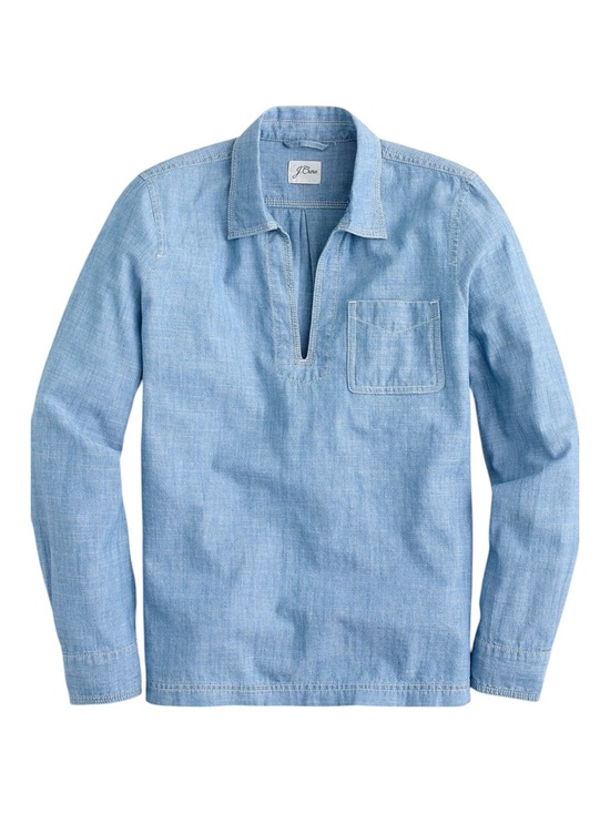 J. Crew Tops - J. Crew Light Blue Chambray Popover Shirt, V-Neck, Collared, Long Sleeve, Size S